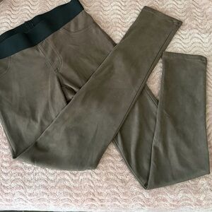 Brown Faux Suede Leggings with Black Waistband and Pockets